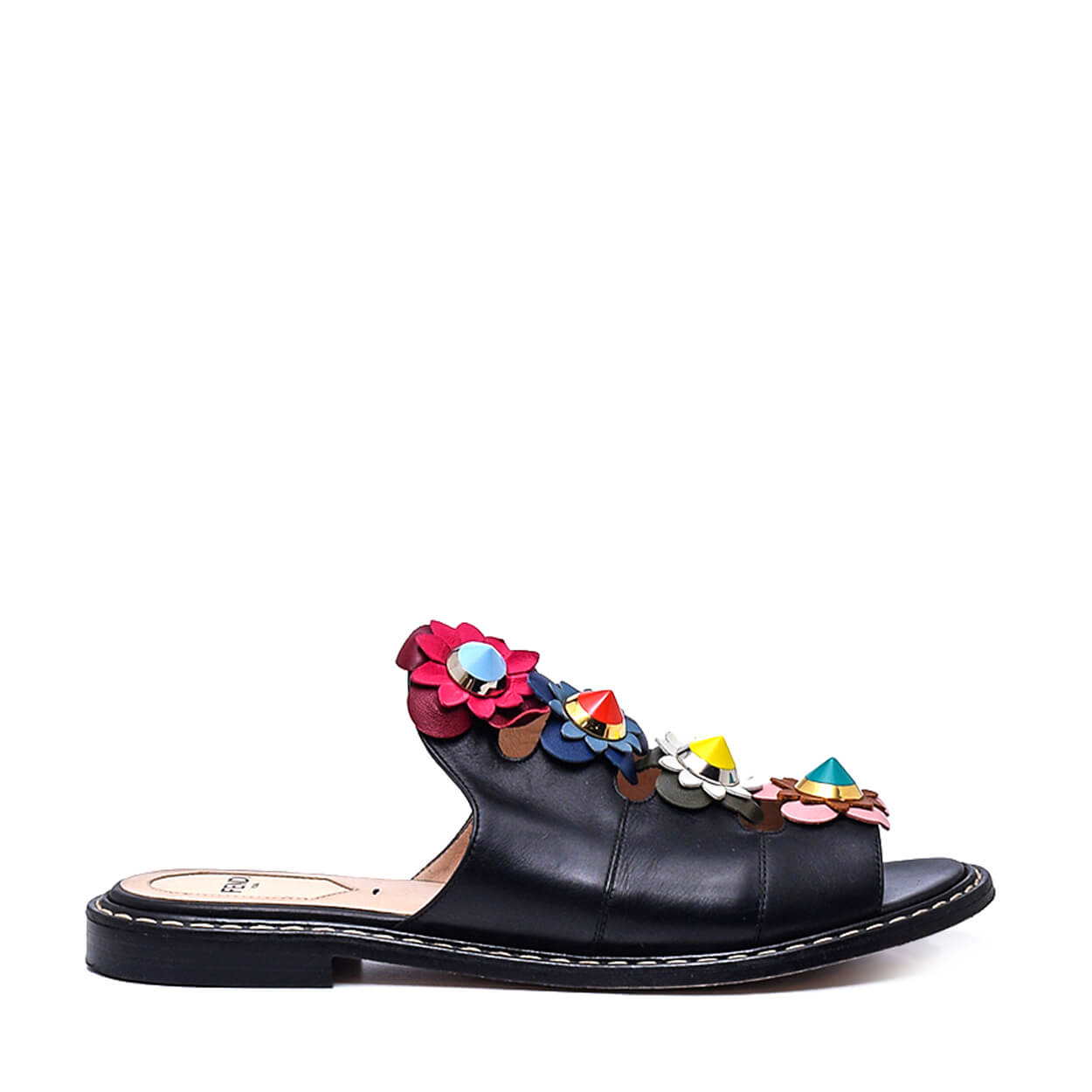 Fendi - Black Floral Leather Slipper 37.5